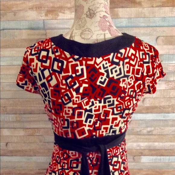 Dress Barn 6 6P Faux Wrap Dress Red & Black M - Picture 4 of 4